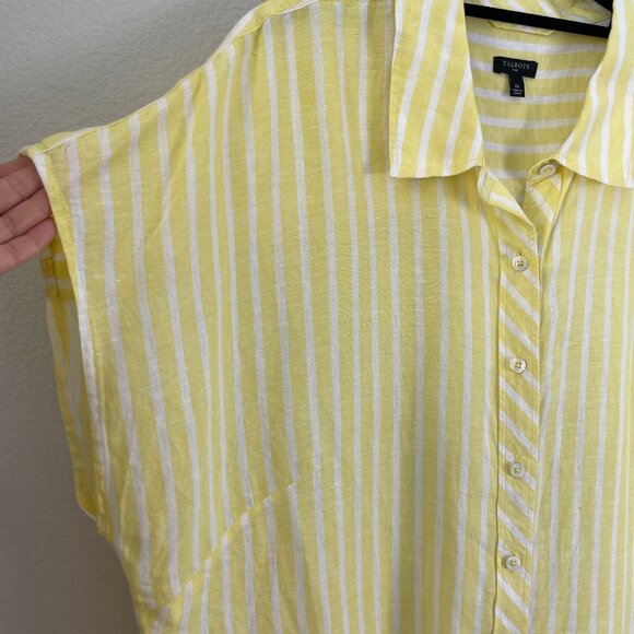 Talbots Woman Plus 2X 100% Linen Tie Hem Button Front Top Yellow Seashore Stripe - Picture 11 of 12